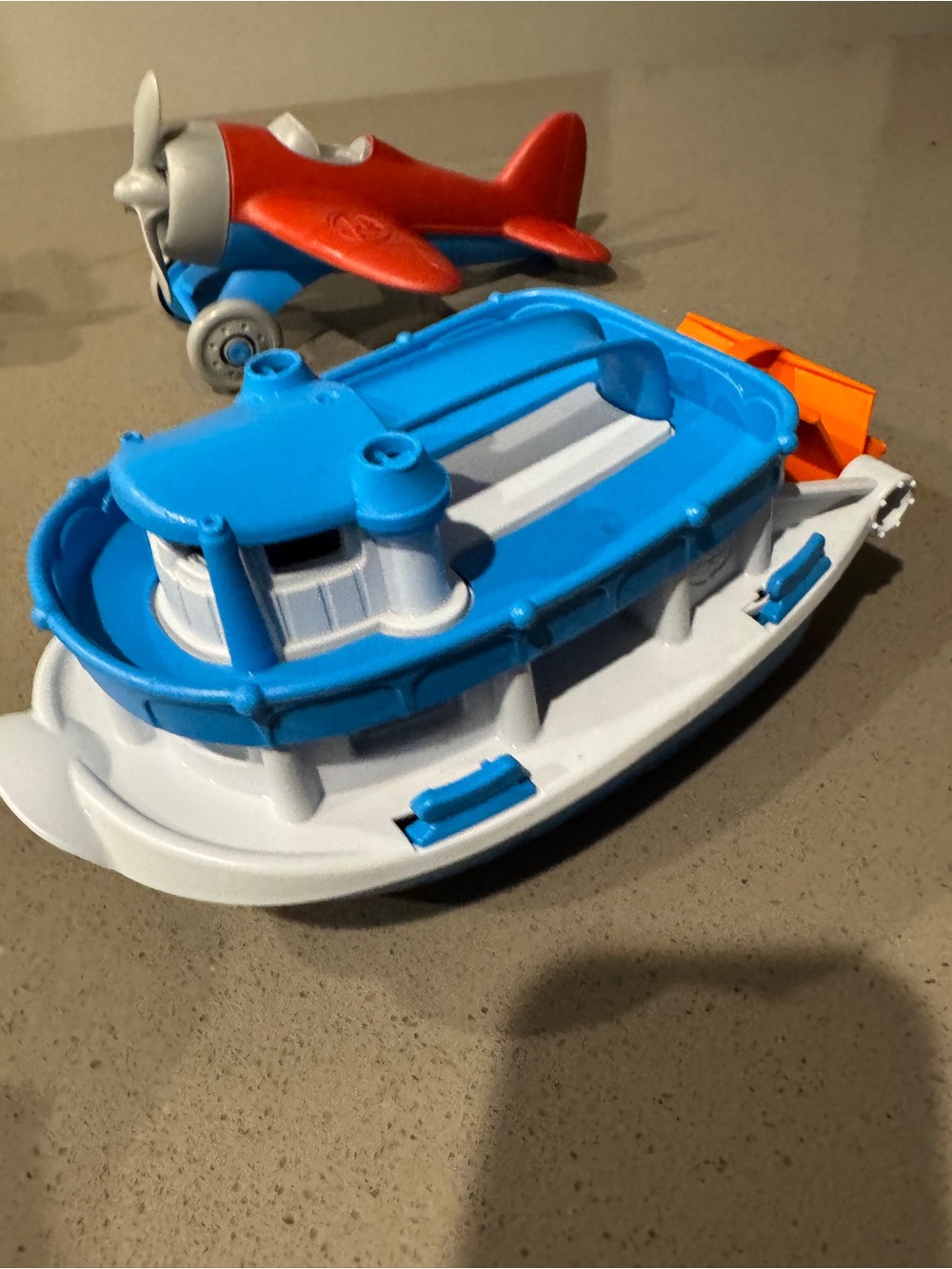 Blue and White Play Boat with Red Toy Airplane - Kids Vehicles
